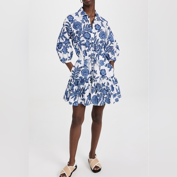 Cara Cara Blue and White Floral Long Sleeve Dress - Picture 1 of 9